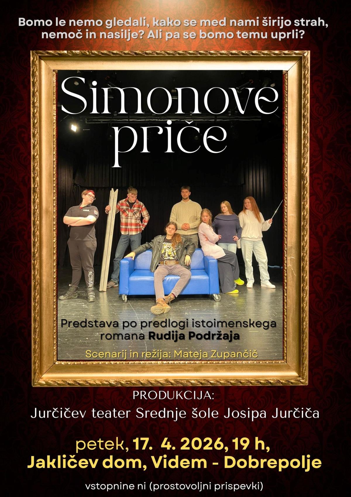 PREDSTAVA - SIMONOVE PRIČE - JAKLIČEV DOM 17.4.2026 OB 19-IH